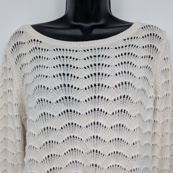 LOFT Open Back Knit Sweater Size L Pullover Scalloped Romantic Coquette Feminine - Picture 3 of 10